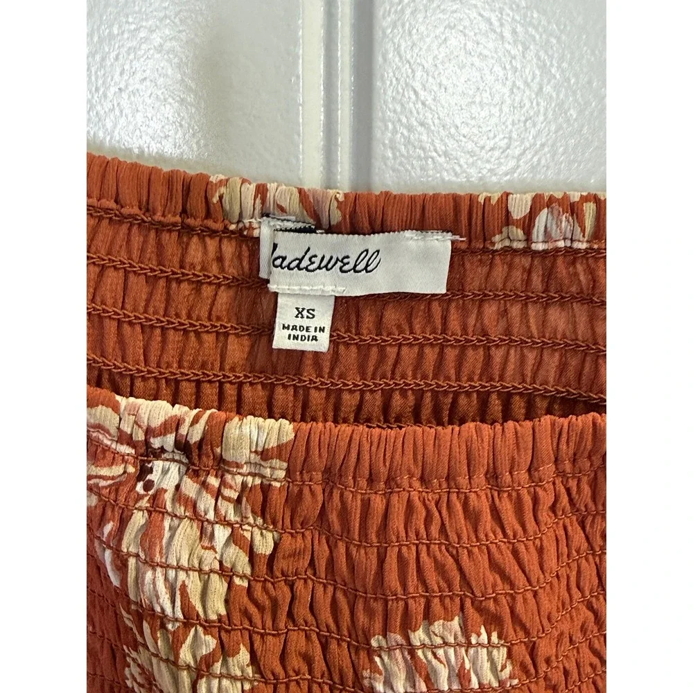 Madewell Lucie Smocked Puff Sleeve Top XS Orange Floral Cottagecore Boho Summer
